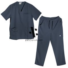 Rib-Knit Scrub Suit - Navy Blue