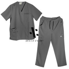 Rib-Knit Scrub Suit - Dark Grey