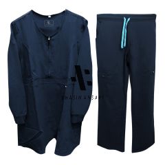 Long Sleeve Scrub Suit w/ Tulip Zipper - (Extended)  Navy Blue